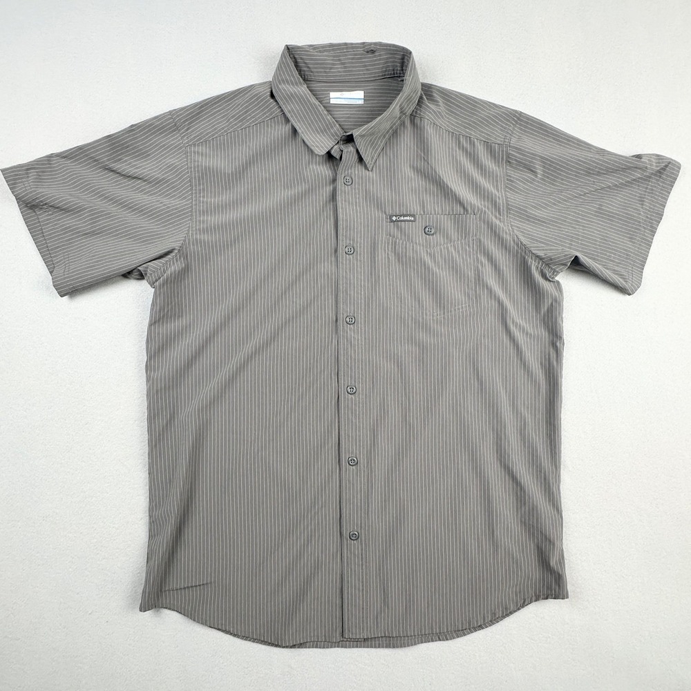 Columbia Short Sleeve Button Up Shirt Mens Large Gray Striped XO0910 Stretch - Picture 3 of 12